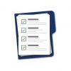 Blue folder with checklist isolated vector on white background. Blue vector folder with document. Vector assessment template. EPS 10